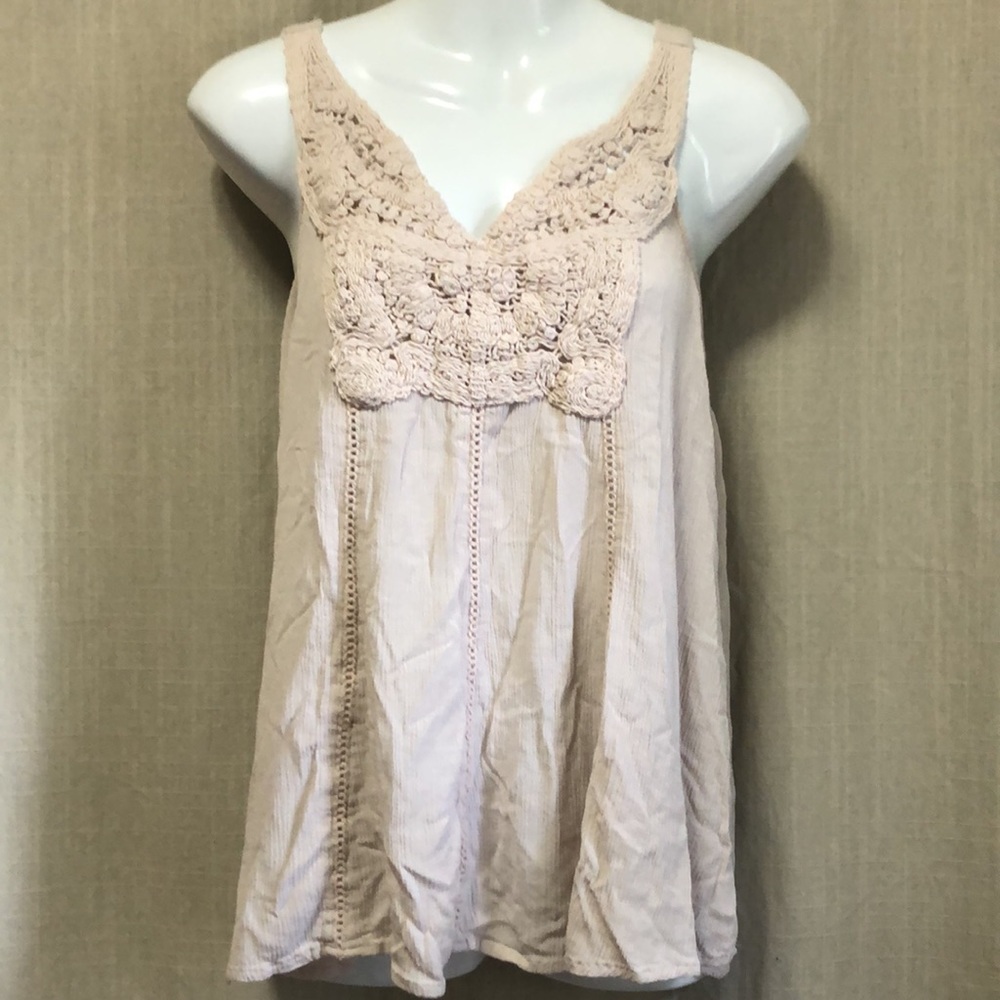 Maurices Med Crochet V neck Tank Boho festival Tan